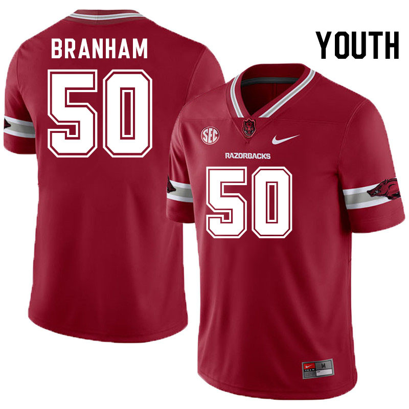 Youth #50 Kobe Branham Arkansas Razorbacks College Football Jerseys Stitched-Alternate Cardinal